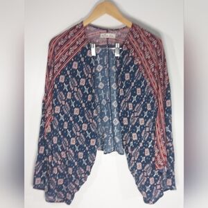 HOLLISTER Kimono Batwing Kaftan Navy Red  Aztec Cover Up Open Front Size M/L
